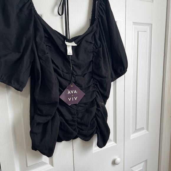 AVA & VIV Black Ruched Tie Back Blouse Sz 1X - Picture 4 of 9